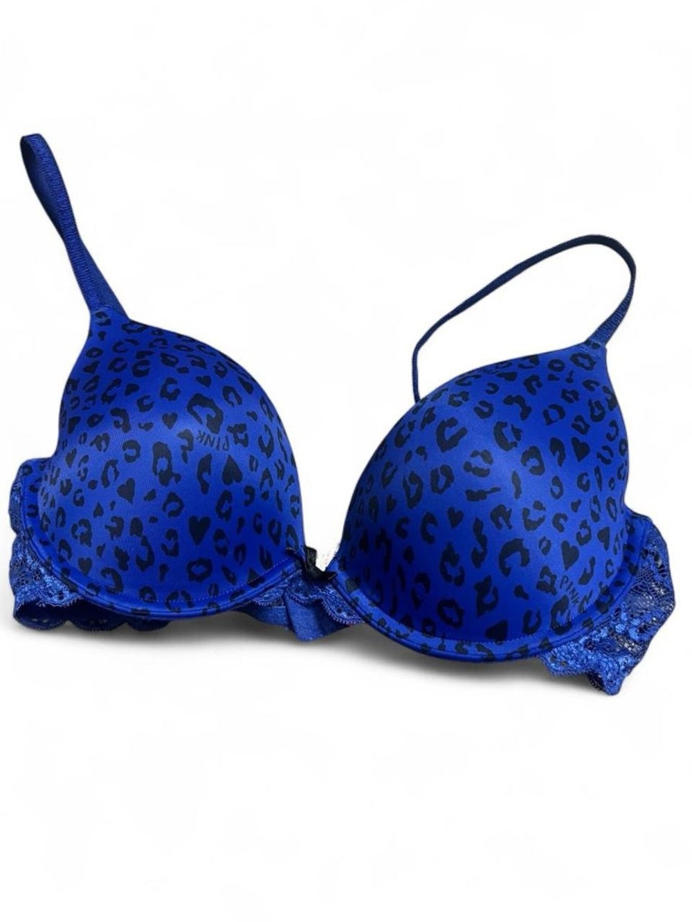 Victoria’s Secret PINK blue black leopard print pushup bra 2010 lingerie y2k